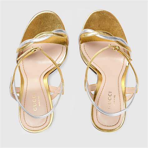 gucci metallic laminate leather flat|Gucci metallic leather sandals.